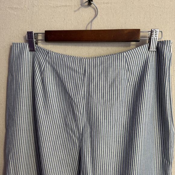 David Brooks Size 12 Blue White Striped Cotton Capri Pants Side Zip - Picture 3 of 10